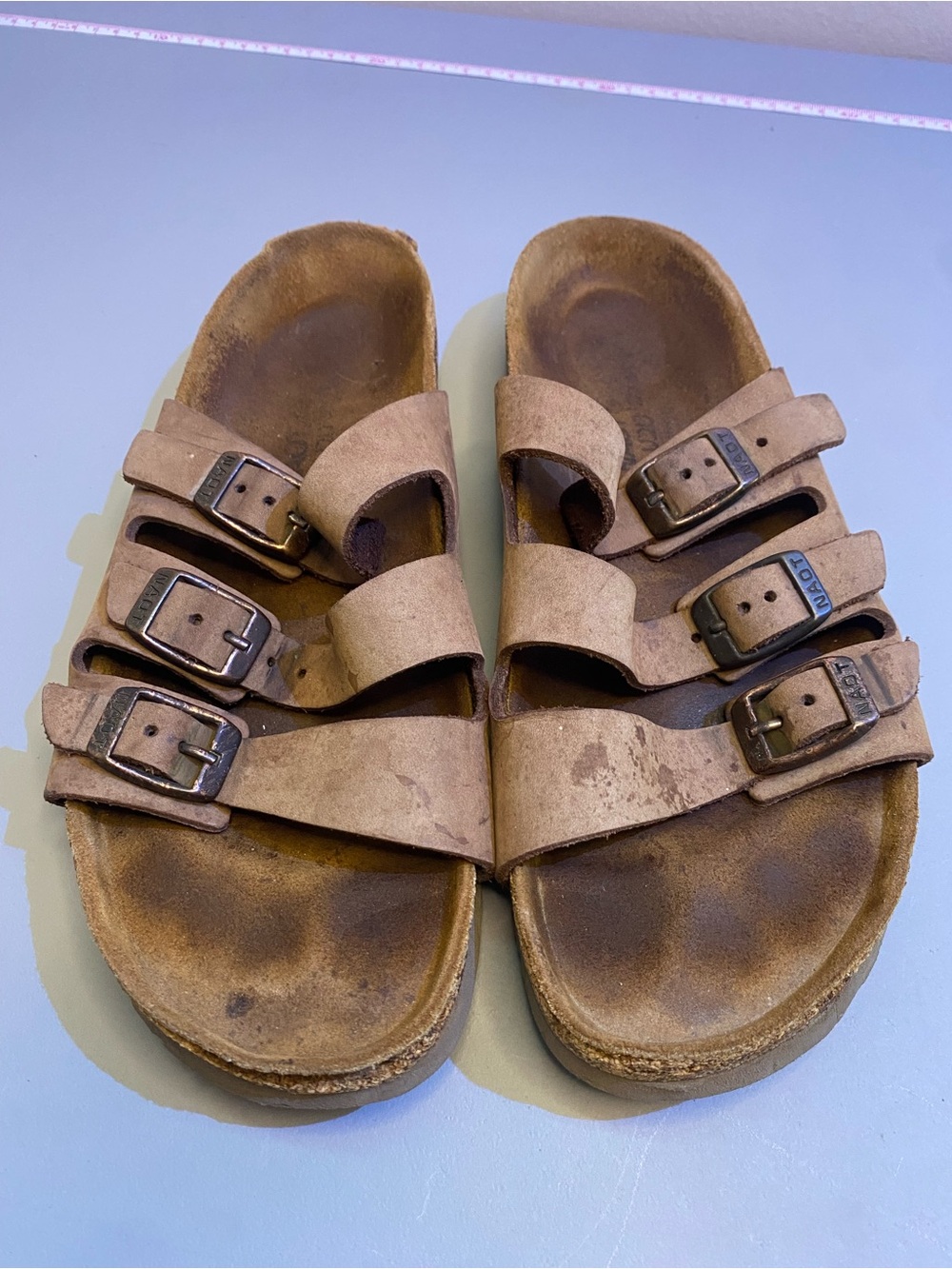 Naot Austin Brown Suede Leather Sandals Three Strap Flat Slip On Size US 7.5-8 - Picture 10 of 11